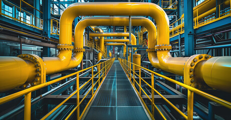 Yellow Pipes at Industrial Plant