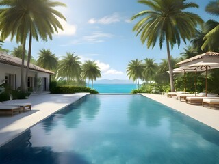 Fototapeta premium pool with trees in luxury hotel for adults 