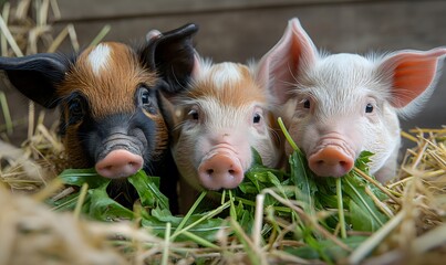 Süße kleine Kune-Kune-Schweine, die frisches Gras fressen, Konzept Minischwein, Peacock Schwein