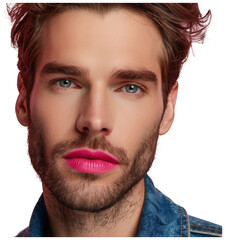Man Wearing Pink Lipstick. Transparent Background PNG