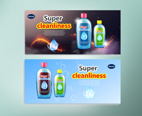 Super cleanliness banners  plastic bottles for cleaning 