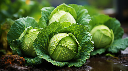 Cabbage greens in high quality fields for daily nutritional needs. Generative AI - obrazy, fototapety, plakaty