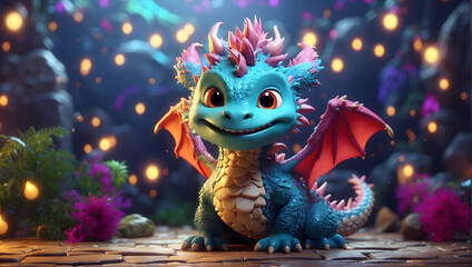 Fantasy Dragon on Magical Background





