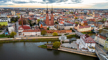 Fototapeta premium Aerial view of Opole, a city located in southern Poland on the Oder River and the historical capital of Upper Silesia