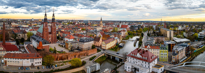 Aerial view of Opole, a city located in southern Poland on the Oder River and the historical capital of Upper Silesia - obrazy, fototapety, plakaty