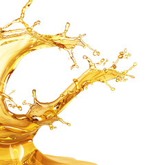 Golden oil splash. Falling oil splash isolated on a transparent background, Olive or engine oil splash, Cosmetic serum liquid. Generative AI