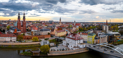 Aerial view of Opole, a city located in southern Poland on the Oder River and the historical...