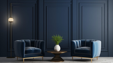 Sophisticated Blue Velvet Armchairs in a Modern Living Room Setting