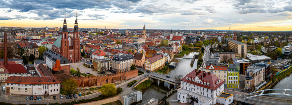 Fototapeta Aerial view of Opole, a city located in southern Poland on the Oder River and the historical capital of Upper Silesia