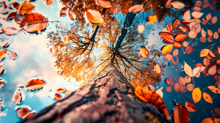 Autumn Leaves on Water in Surreal 3D Landscapes