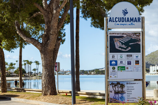 Alcudiamar information sign at Port de Alcudia, Mallorca, Spain
