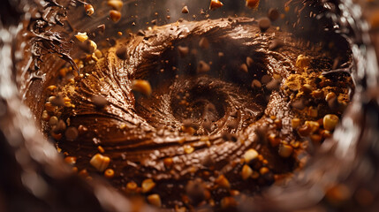 Tornado Twisting Through Chocolate Cornfield Cocoa and Kernels Swirling in Mesmerizing Dance - obrazy, fototapety, plakaty