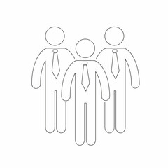 The linear icon is a contour pictogram of human figures highlighted on a white background, the concept of teamwork in business
