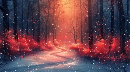 Foto op Plexiglas A path in the snowy winter forest with copy space generative ai illustration © Jennifer
