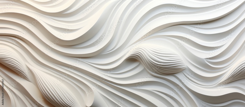 Poster detailed shot showcasing a textured wall with an intricate and oversized wave design, creating a vis