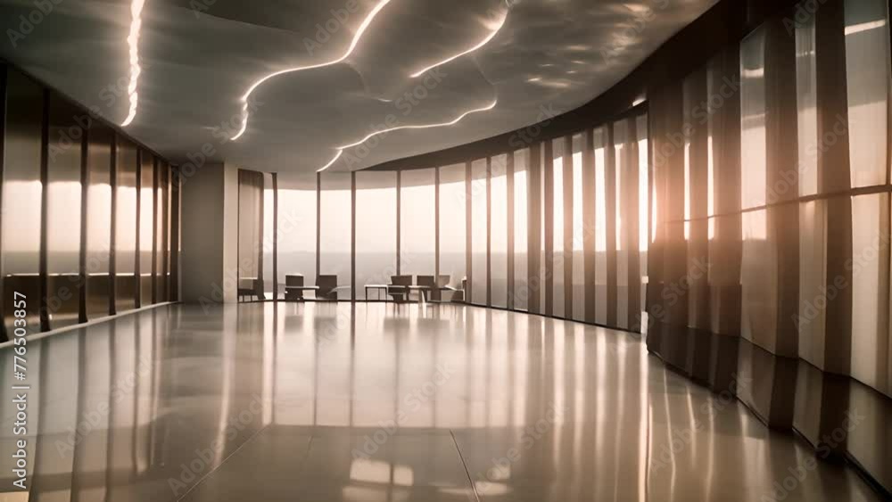 Poster spacious office conference room with multiple windows and chairs generative ai
