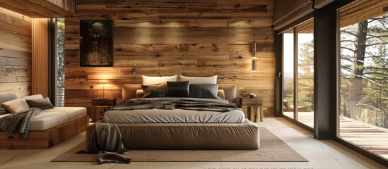 Comfortable bedroom with bed, couch, and window
