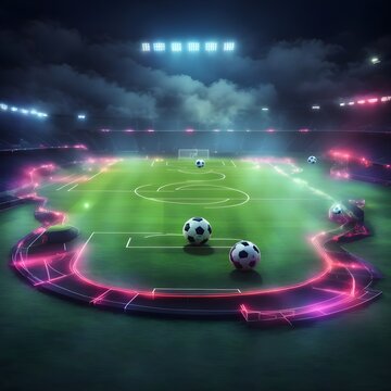 textured soccer game field with neon fog - center, midfield Hd 3D PIC