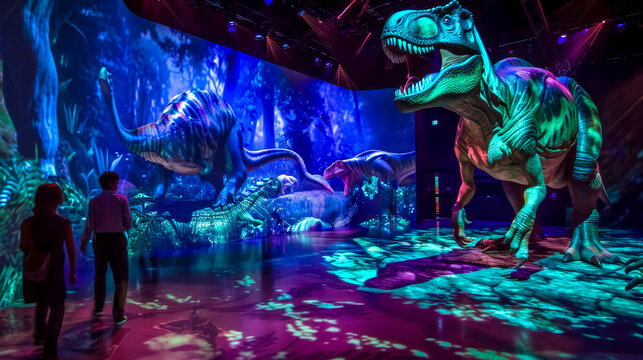 Mesmerizing dinosaur exhibit with visitors at museum