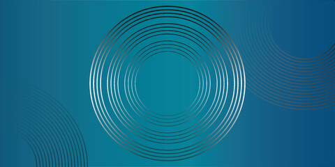 Dark abstract background with blue glowing circle lines. Geometric stripe line art design.