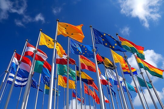 Different flags and European flags