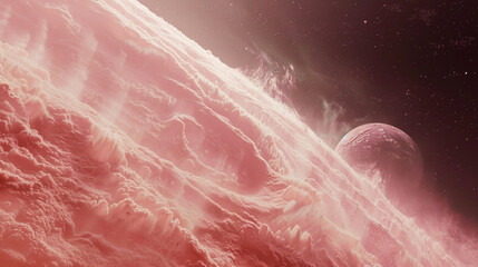 The dynamic atmosphere of Triton, Neptune's moon, with its nitrogen geysers and pink haze - obrazy, fototapety, plakaty