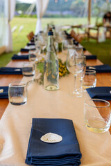 Table set for wedding reception in marquee