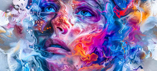 Surreal portrait in abstract color splashes