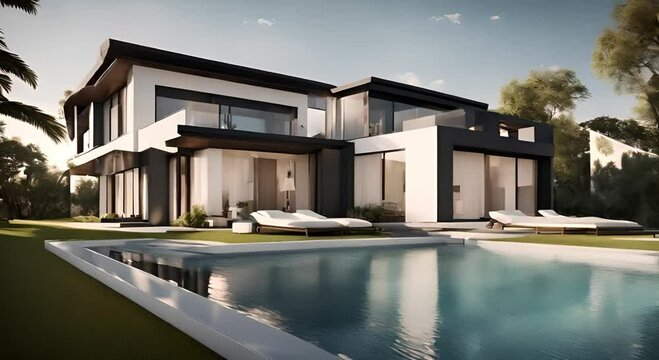 Contemporary house with swimming pool.