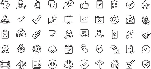 Check mark editable stroke outline icons set isolated on white background flat vector illustration. Pixel perfect