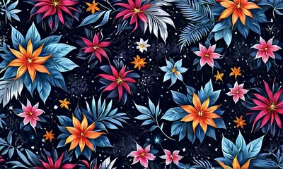 Contrast between bright flowers, dark background gives image special atmosphere, appeal, highlighting its beauty wonder. For home interior, bedroom, living room, childrens room to add bright colors.
