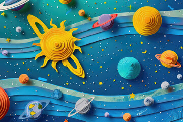 paper craft, planets and stars in space