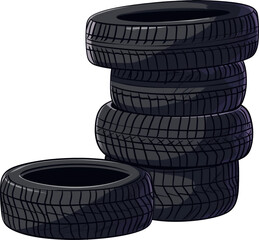 Obraz premium Stack of tires, cartoon style illustration isolated.