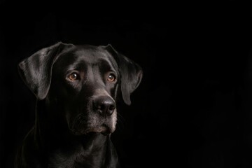 black labrador retriever dog portrait, super detailed model on a dark background