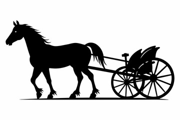 Horse drawn cultivator silhouette black vector illustration