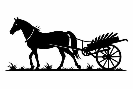 recommend clip art: Horse drawn cultivator silhouette black vector illustration