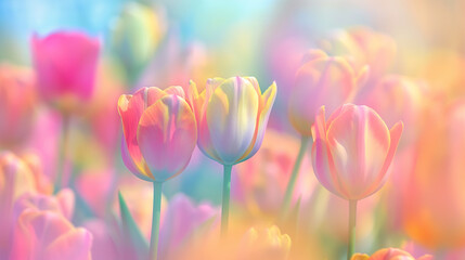 Blossoming Blush Tulips, Abstract Floral Background with Graceful Flourish