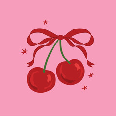 cherry, ribbons, bow, coquette, girly background, print, greeting card, banners, web, wrapping paper, fashion, fabric, textile, wallpaper, cover