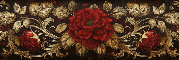 Rose Emblem focused on the rose as a symbol of royal lineage, with each bloom intricately detailed and set against a backdrop of velvet silk created with Generative AI Technology - obrazy, fototapety, plakaty