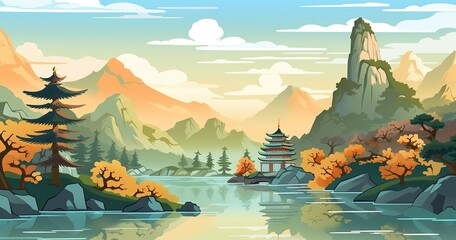the beautiful rivers and mountains of china, cartoon for kids, colorfull
