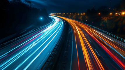 Long Exposure Car Lights in Motion on City Road - Urban Night Drive street illustration.