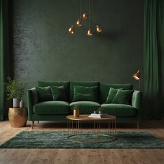 Beautiful Green sofa and decor in living room on transparent background.3d rendering, Hd and 3D PIC 