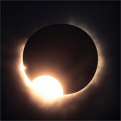 Solar eclipse illustration. Astronomy, space, galaxy. Sun, Moon. Astrology. Total solar eclipse.
