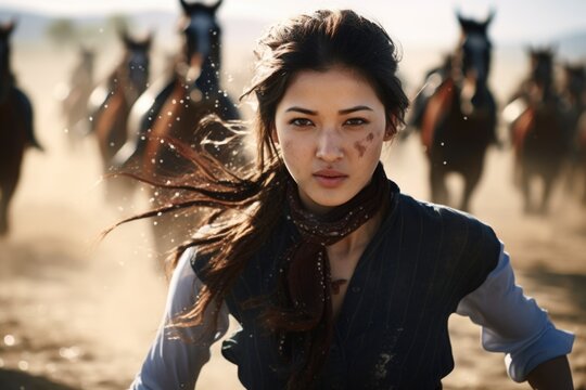 Tatar Mongols: nomadic warriors and conquerors, cultural legacy, military prowess, Eurasian steppes strength, traditional attire, resilience and the spirit of the historic nomadic lifestyle.