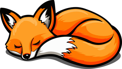 A vividly colored, curled-up fox illustration, great for storytelling or wildlife themes.