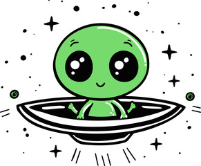 This adorable alien in a spaceship illustration is perfect for children’s storybooks and space-themed room decorations.