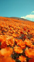 Stunning Orange Poppy Field with a Vibrant Blue Sky Background