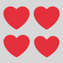 Simple Flat Vector Set of Red Heart Icons: Illustration