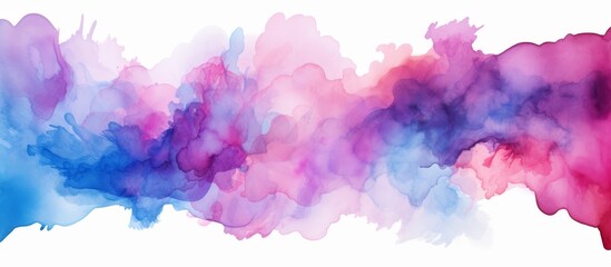 Watercolor artwork depicting a fluffy pink and blue cloud in a serene sky