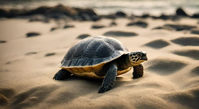 illustration of a view of a turtle on the beach